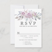 Paarse Floral Wedding RSVP Kaart, maaltijdopties (Voorkant)