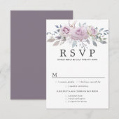 Paarse Floral Wedding RSVP Kaart, maaltijdopties (Voorkant / Achterkant)