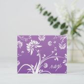 Paarse Floral Wedding RSVP-kaart RSVP Kaartje (Staand voorkant)