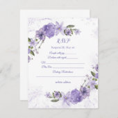 Paarse Floral Wedding RSVP Kaartje (Voorkant / Achterkant)