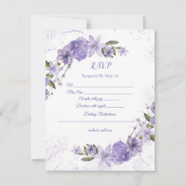 Paarse Floral Wedding RSVP Kaartje