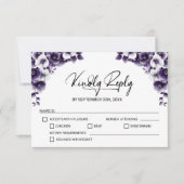 Paarse Floral Wedding RSVP Kaartje (Voorkant)