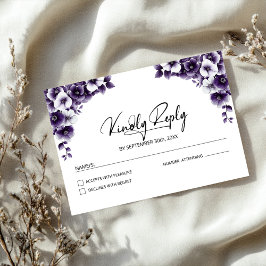 Paarse Floral Wedding RSVP Kaartje