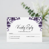 Paarse Floral Wedding RSVP Kaartje (Staand voorkant)