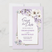 Paarse Floral Wedding Save the Date (Voorkant)