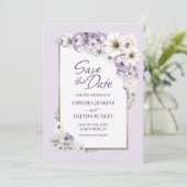 Paarse Floral Wedding Save the Date (Staand voorkant)
