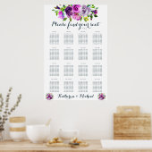 Paarse Floral Wedding Seating Chart Poster (Keuken)