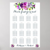 Paarse Floral Wedding Seating Chart Poster (Voorkant)