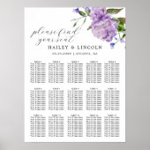 Paarse Floral Wedding Seating Chart Poster (Voorkant)