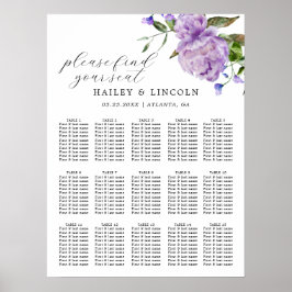 Paarse Floral Wedding Seating Chart Poster