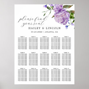 Paarse Floral Wedding Seating Chart Poster