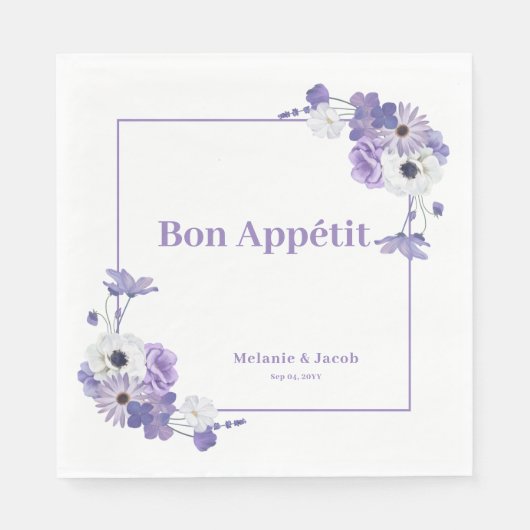 Paarse Floral Wedding Servet (Voorkant)