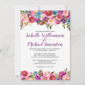 Paarse Floral Wedding Sjabloon Kaart (Voorkant)