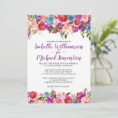 Paarse Floral Wedding Sjabloon Kaart (Staand voorkant)