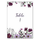 Paarse Floral Wedding Table Numbers Kaart (Achterkant)