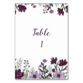 Paarse Floral Wedding Table Numbers Kaart (Voorkant)