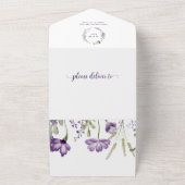 Paarse Floral Wedding Uitnodiging RSVP Bijgevoegd (Buitenkant)