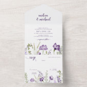Paarse Floral Wedding Uitnodiging RSVP Bijgevoegd (Binnen)