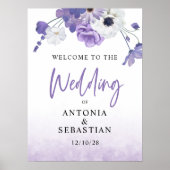 Paarse Floral Wedding Welcome Sign Poster (Voorkant)
