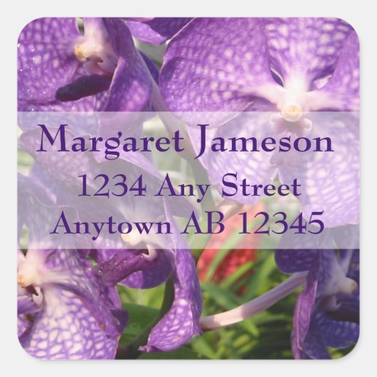 Paarse Floral Weduwingadreslabel Vierkante Sticker (Voorkant)