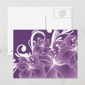 Paarse Floral White Scroll Briefkaart (Voorkant / Achterkant)