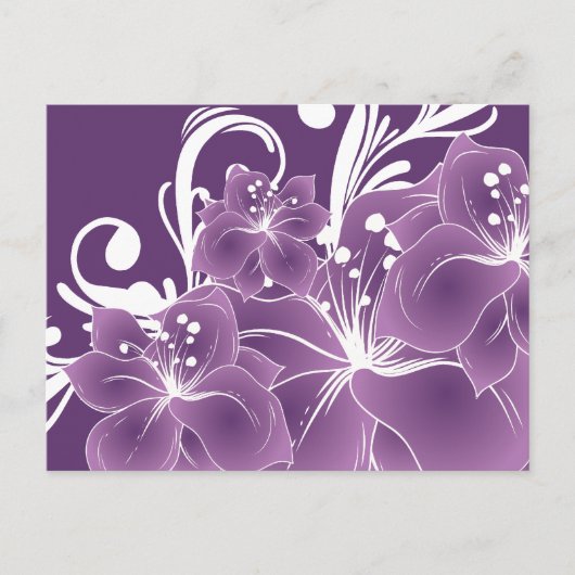 Paarse Floral White Scroll Briefkaart (Voorkant)