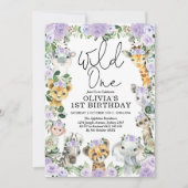 Paarse Floral Wild Eén Oerwoud Safari Birthday Gir Kaart (Voorkant)