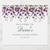 Paarse Floral Wine Label Sparkling Wijnetiket (Enkel label)