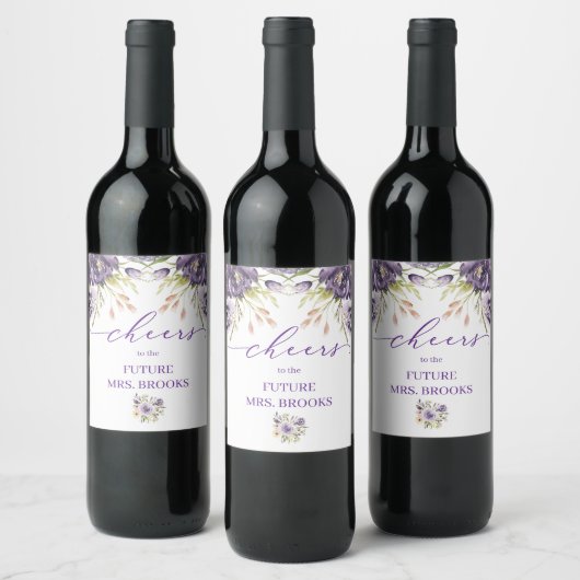 Paarse Floral Wine Label Wijn Etiket (Flessen)