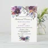 Paarse Floral Winter Wedding Rehearsal Dinner Kaart (Staand voorkant)