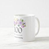  Paarse Floral Womans 100th Birthday Gift Koffiemok (Voorkant rechts)