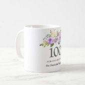  Paarse Floral Womans 100th Birthday Gift Koffiemok (Voorkant links)