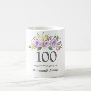 Paarse Floral Womans 100th Birthday Gift Koffiemok