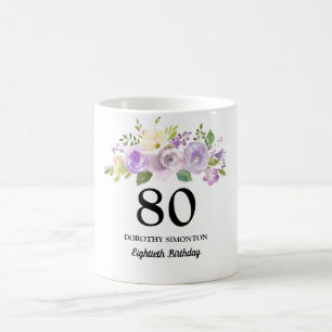 Paarse Floral Womans 80th Birthday Gift Koffiemok