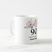  Paarse Floral Womans 90th Birthday Gift Koffiemok (Voorkant links)