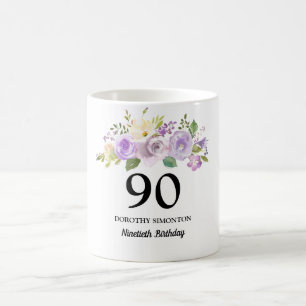 Paarse Floral Womans 90th Birthday Gift Koffiemok