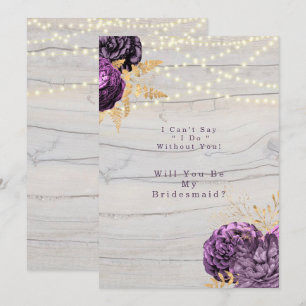 Paarse Floral Wood Light zal mijn Bridesmaid zijn Kaart