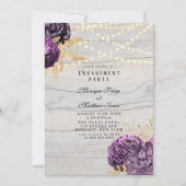 Paarse Floral Wood String Lights Engagement Party Kaart (Voorkant)