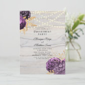 Paarse Floral Wood String Lights Engagement Party Kaart (Staand voorkant)