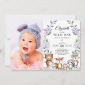 Paarse Floral Woodland Wild Eén verjaardag Kaart (Voorkant)