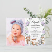 Paarse Floral Woodland Wild Eén verjaardag Kaart (Staand voorkant)