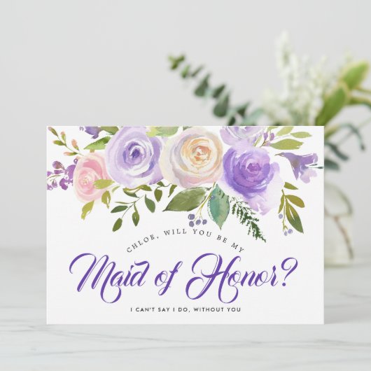 Paarse Floral word jij mijn dochter van een eerste Kaart (Staand voorkant)