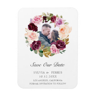 Paarse Floral Wreatfoto Save the Date Magneet