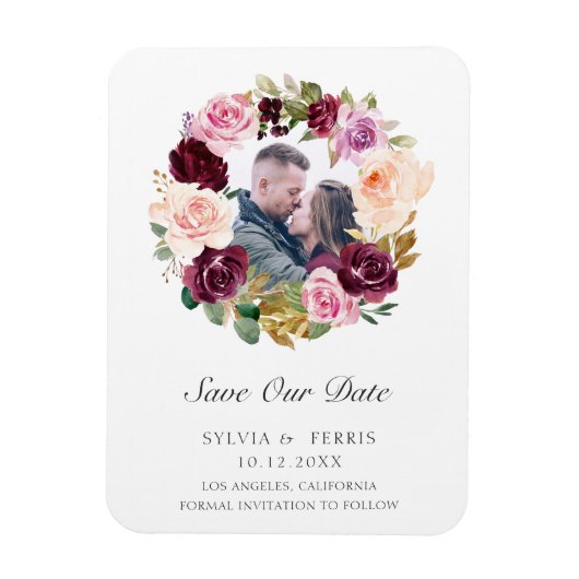 Paarse Floral Wreatfoto Save the Date Magneet (Verticaal)