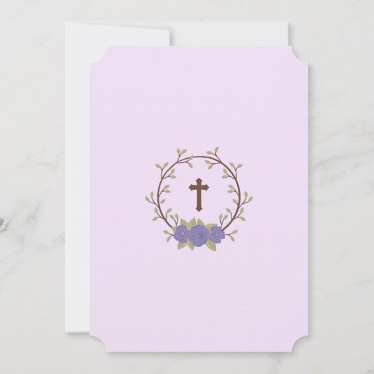 Paarse Floral Wreath Cross Baptisme Christening Kaart (Achterkant)