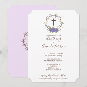 Paarse Floral Wreath Cross Baptisme Christening Kaart