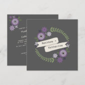 Paarse Floral Wreath Gray Wedding Kaart (Voorkant / Achterkant)