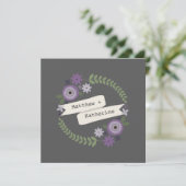 Paarse Floral Wreath Gray Wedding Kaart (Staand voorkant)