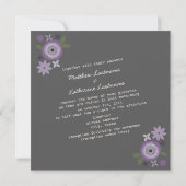 Paarse Floral Wreath Gray Wedding Kaart (Achterkant)