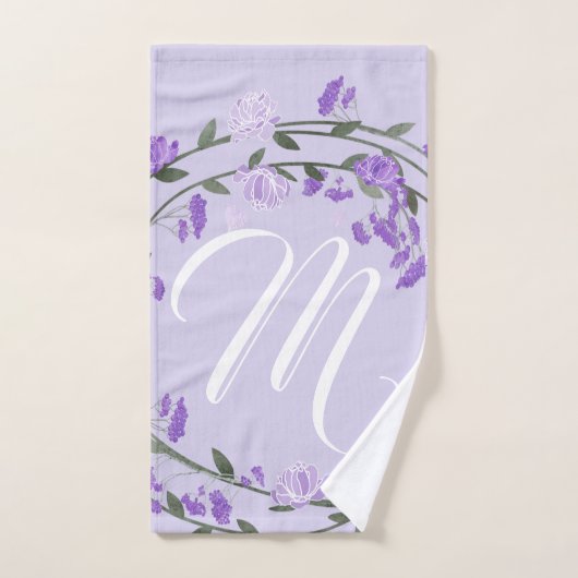 Paarse Floral Wreath Monogram Bad Handdoek